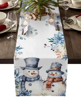 Рождественская зимняя настольная дорожка в виде снеговика из пуансеттии, украшение свадебного стола, Настольная дорожка, украшение Рождественского праздничного стола